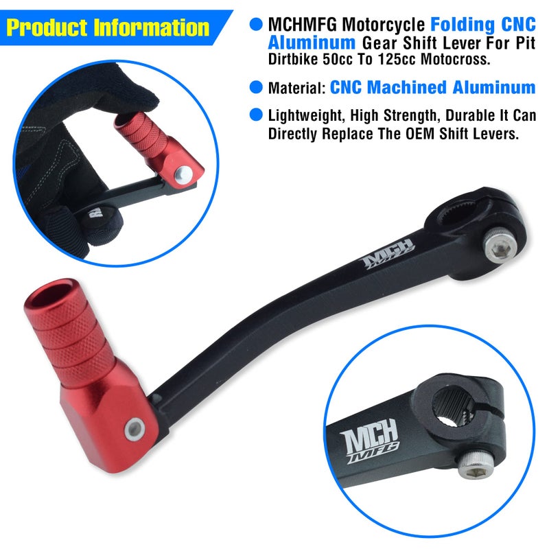 MCHMFGMotorcycle Hand Gear Lever Shifter Handle for 110cc 125cc 135cc 150cc 200cc 250cc Quad Dirt Bike ATV Buggy Black - Image 3